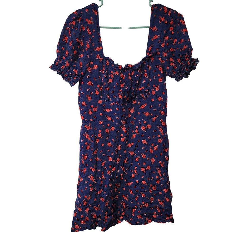 Trixxi Clothing Co Blue Red Floral Off Sleeve Mini Dress Small‎ Cottage Short